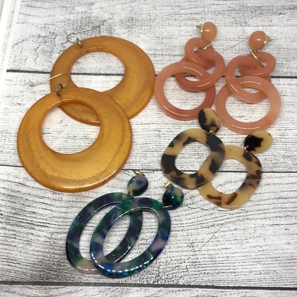 Curated bundle trendy fashionista sampler acrylic earrings lot 4 dangle drop